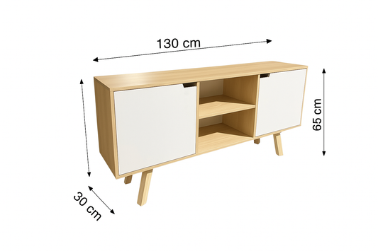 Rack nordico Carvalo puertas blancas con sacado