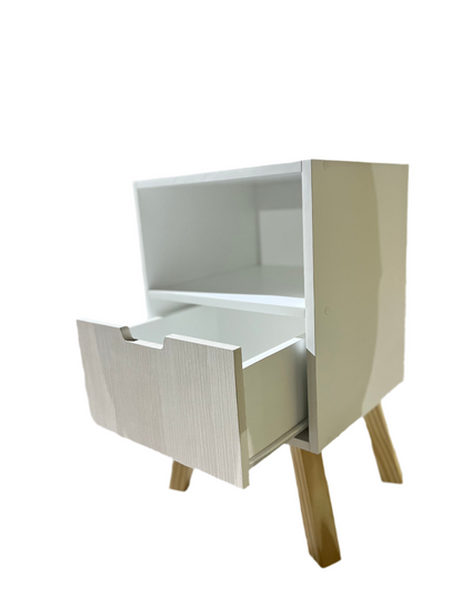 Velador nordico con cajon abajo y sacado